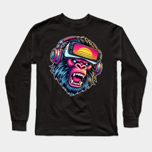 Funny Gorilla VR Playing Tag Boys Adult Gorilla VR Gamer Long Sleeve T-Shirt